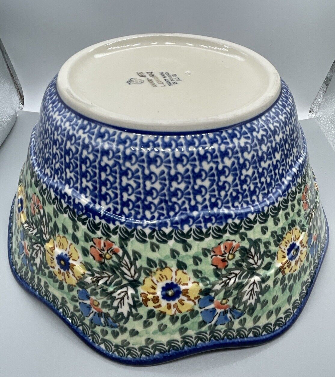 Polish Pottery Unikat L.Lenkiewicz #1975 Tulip Huge 12X5" Scalloped Serving Bowl