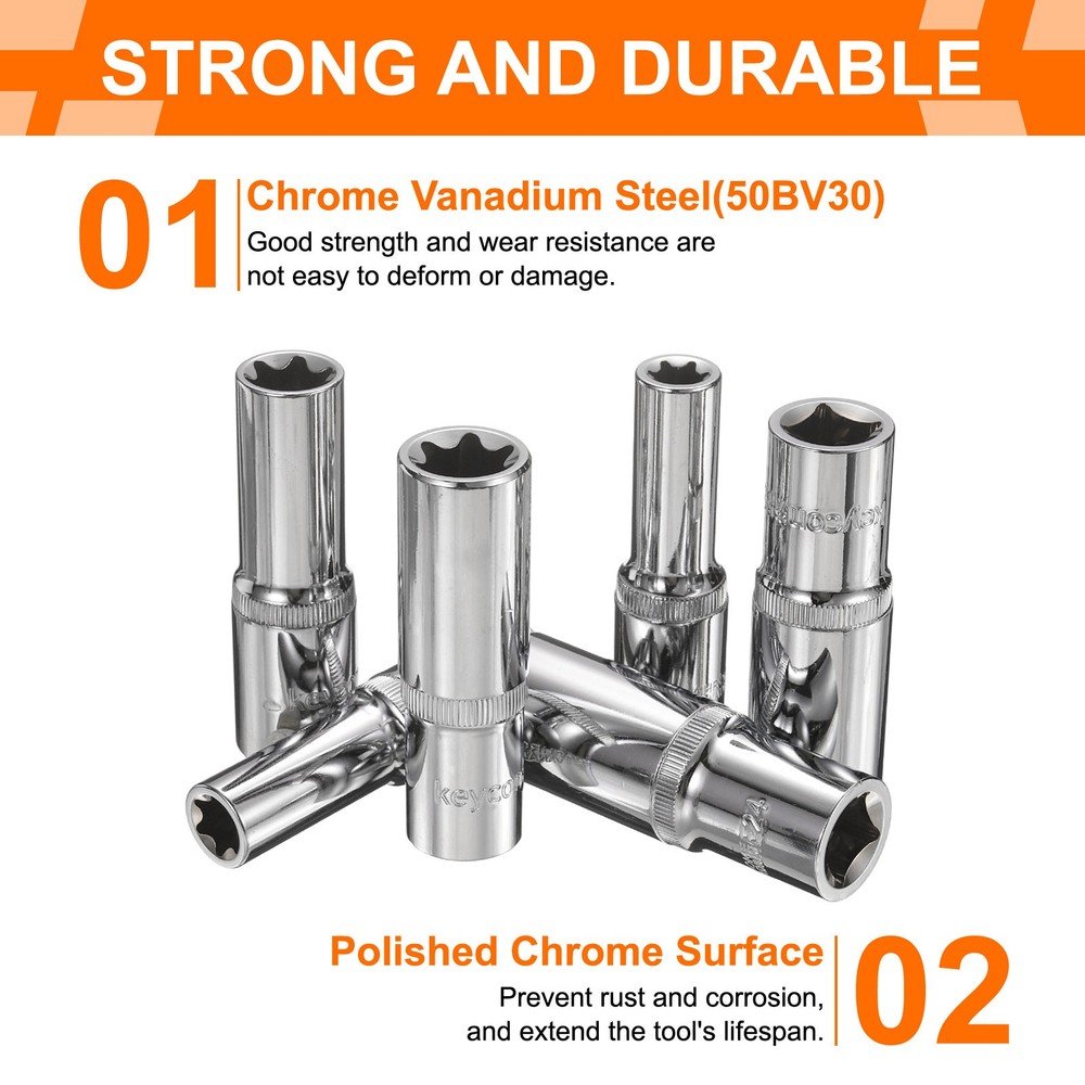 E-Torx Socket 1/2" Drive E22 Star 3.1" Length 6 Point Spline Socket