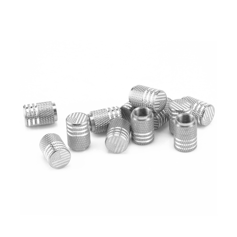 American Flag Valve Stem Cap, 12PC Aluminum Alloy Rubber Sealed Tire Cap -Silver