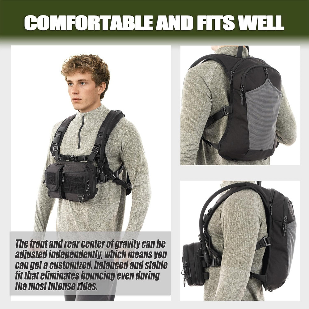 Convertible Hydration Backpack & Chest Pack with 2.5L Bladder for Outdoor Use