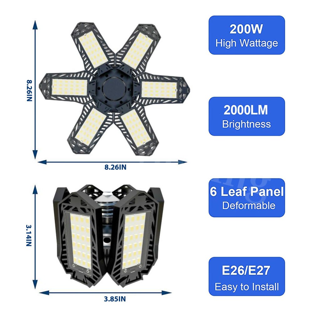 12000000LM LED Garage Light Super Bright Work Shop Ceiling Light Deformable HJ