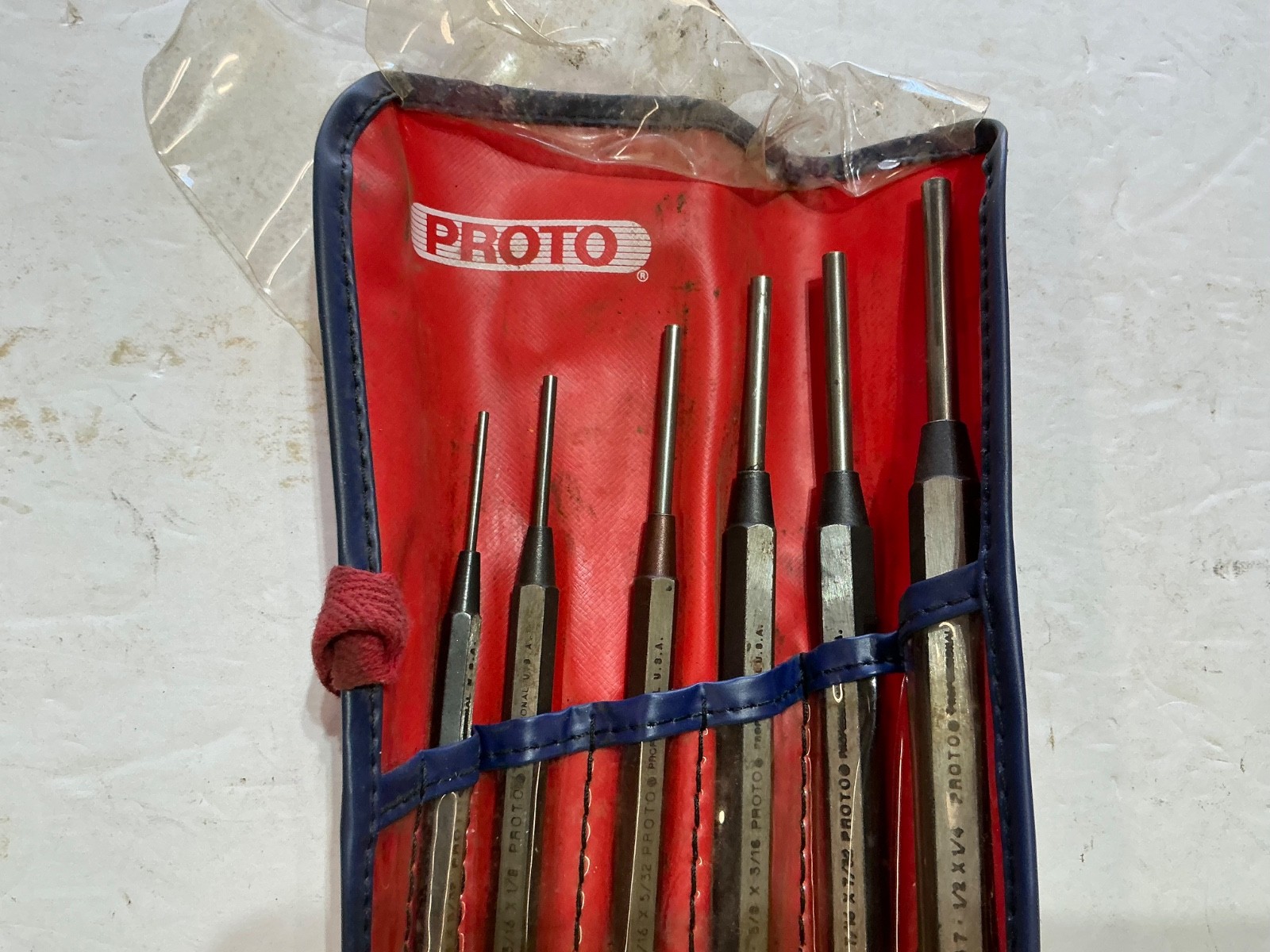 Proto 6 pc drive pin punch set 3/32” to 1/4" in vinyl pouch USA