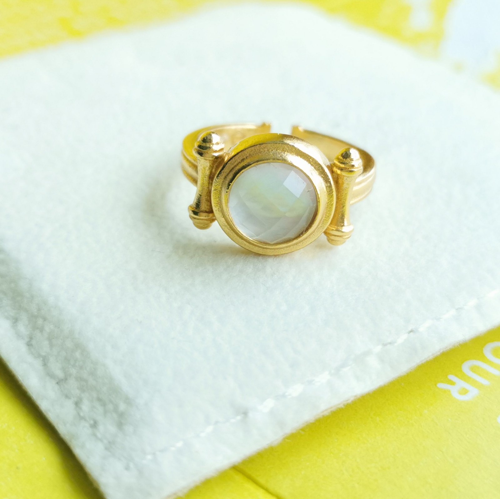 Julie Vos Bamboo Iridescent Clear Crystal Adjustable Ring - Gold