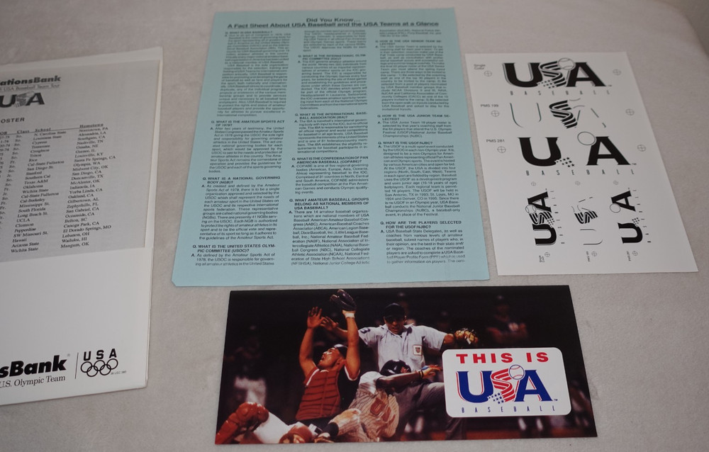 1995 USA Baseball Team Tour Program Brochure Folder Original Papers Lot
