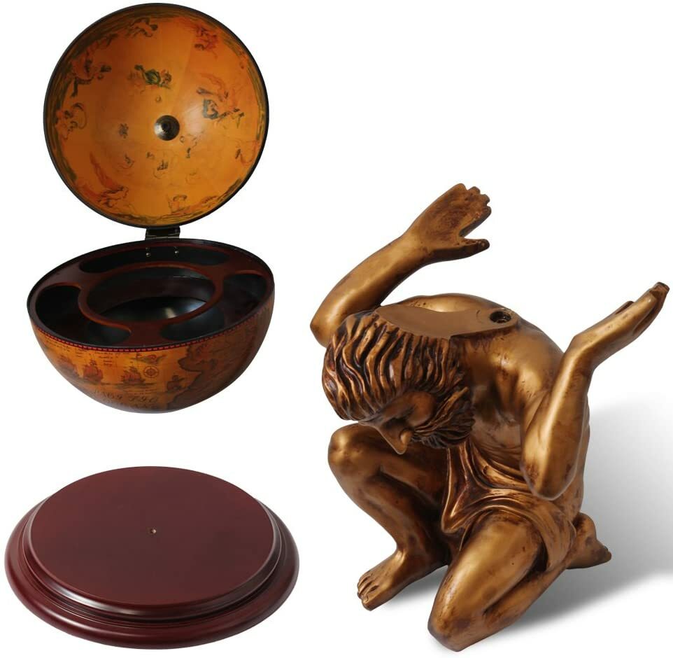 33" Globe Bar Wine Cabinet Atlas Wine Bar Stand Bottle Shelf Liquor Storage US