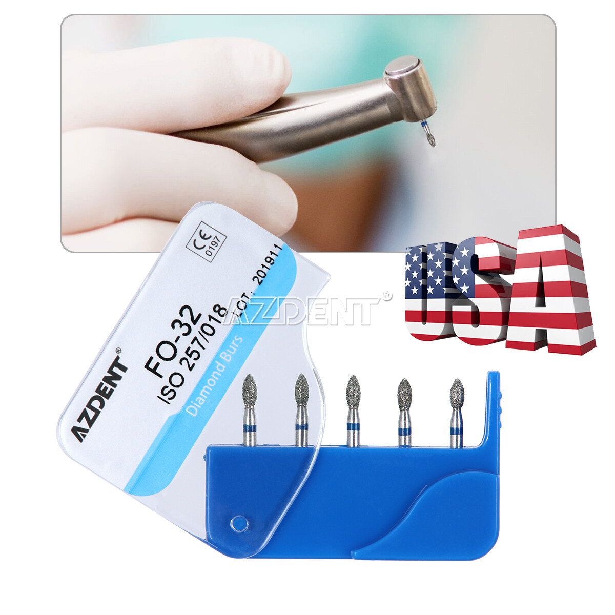 US 100pcs Dental Diamond Burs Kit for High Speed Handpiece Medium FG 1.6MM