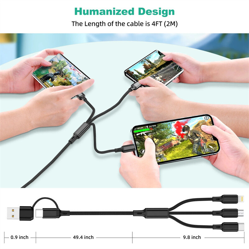 Multi Charging Cable 3 in 1 Multiple USB Fast Charger For iPhone Type C Micro