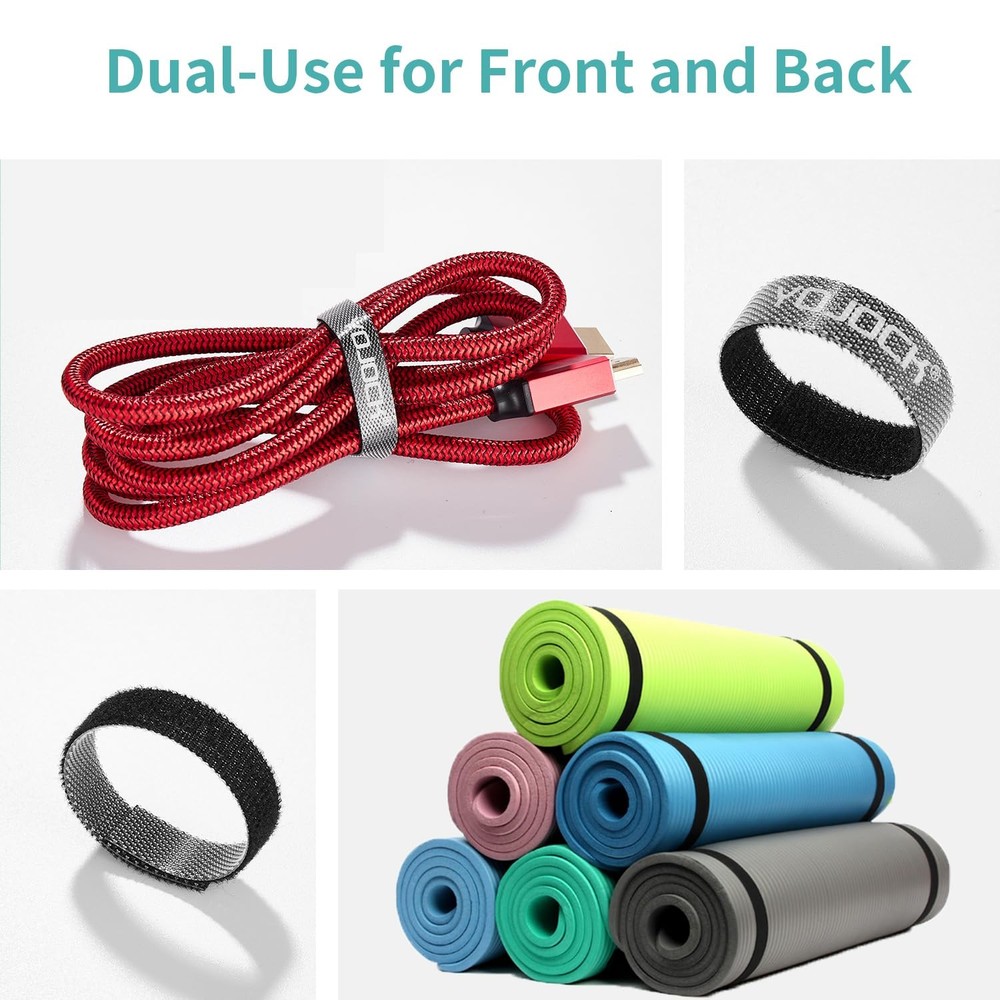 Reusable Hook Loop Cable Ties 0.4in x 16ft - Cable Management Black