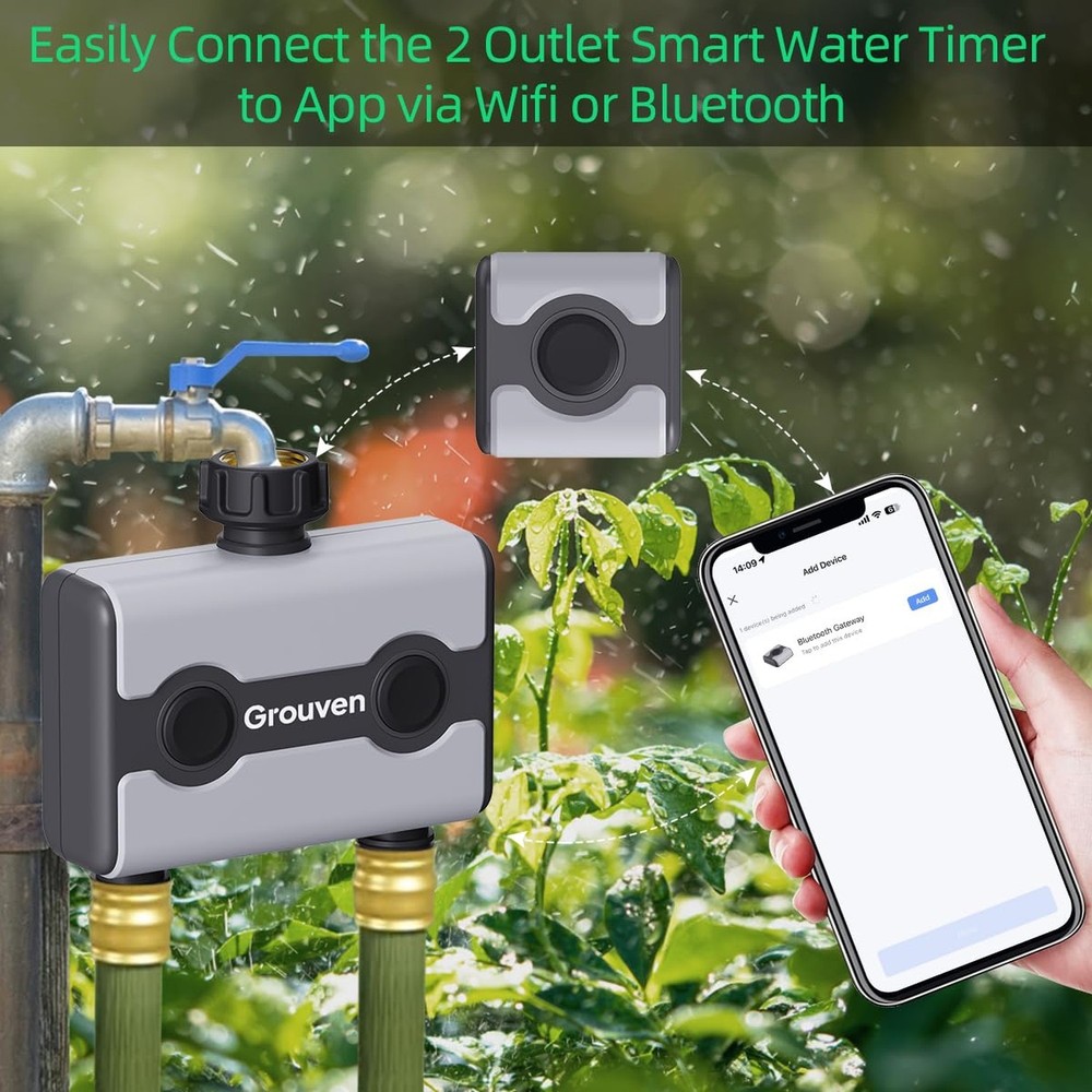 WiFi Sprinkler Timer 2 Outlet Water Timer with Rain Delay APP Control via 2.4...