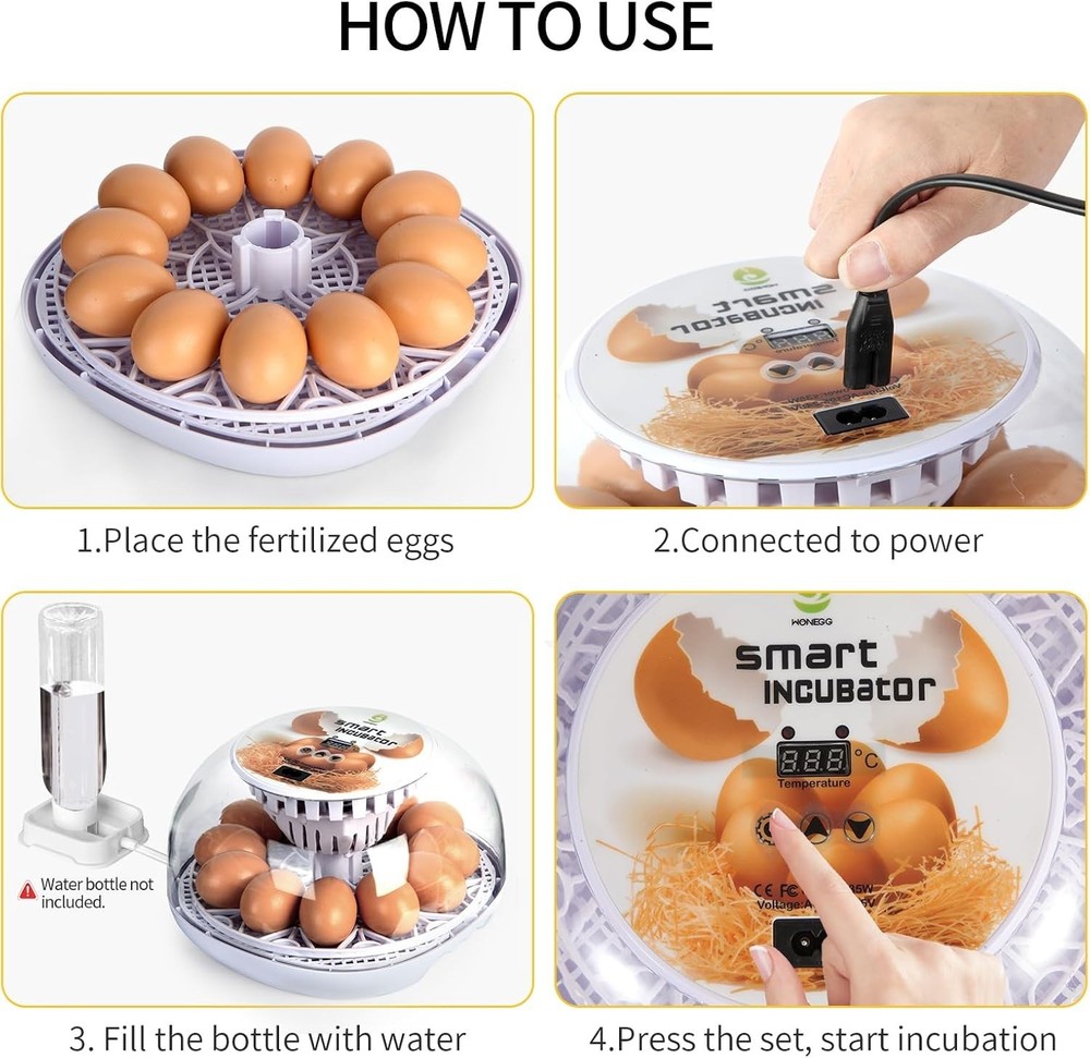 12 Eggs Incubator for Hatching Eggs with Automatic Egg Turner Temperature Contro