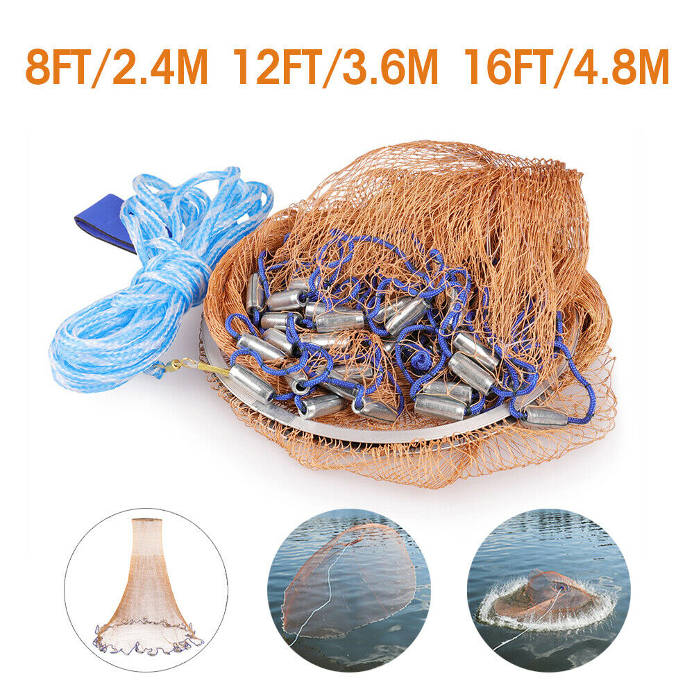 6/8/10/12/16/20FT Fishing Cast Net Bait Easy Throw Hand Cast Nylon Mesh