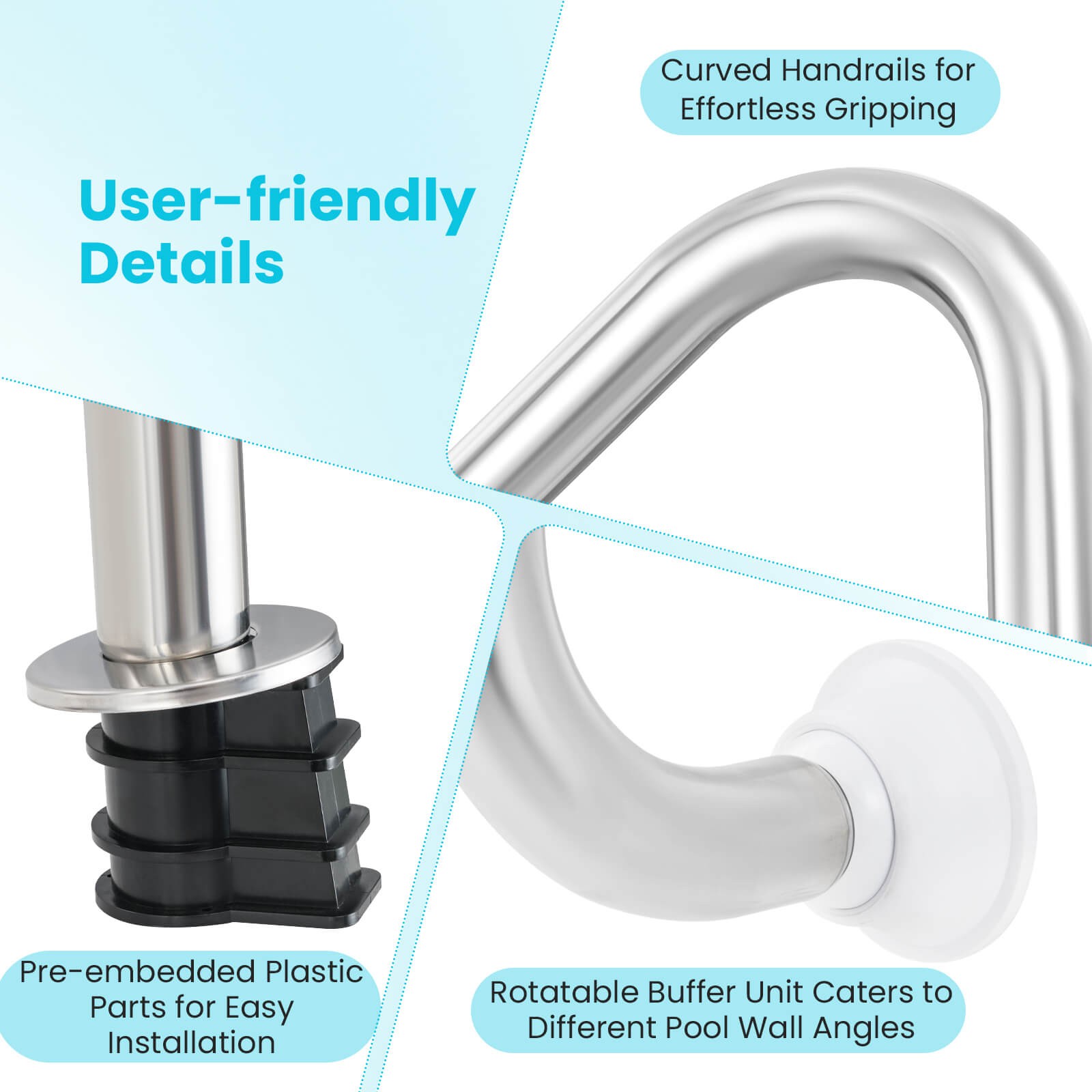 4-Step Pool Entry & Exit Ladder with Stainless Steel Frame for Swimming Pool