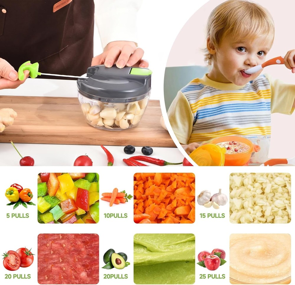 Manual Food Processor Vegetable Chopper, Portable Hand Pull String Garlic Mincer