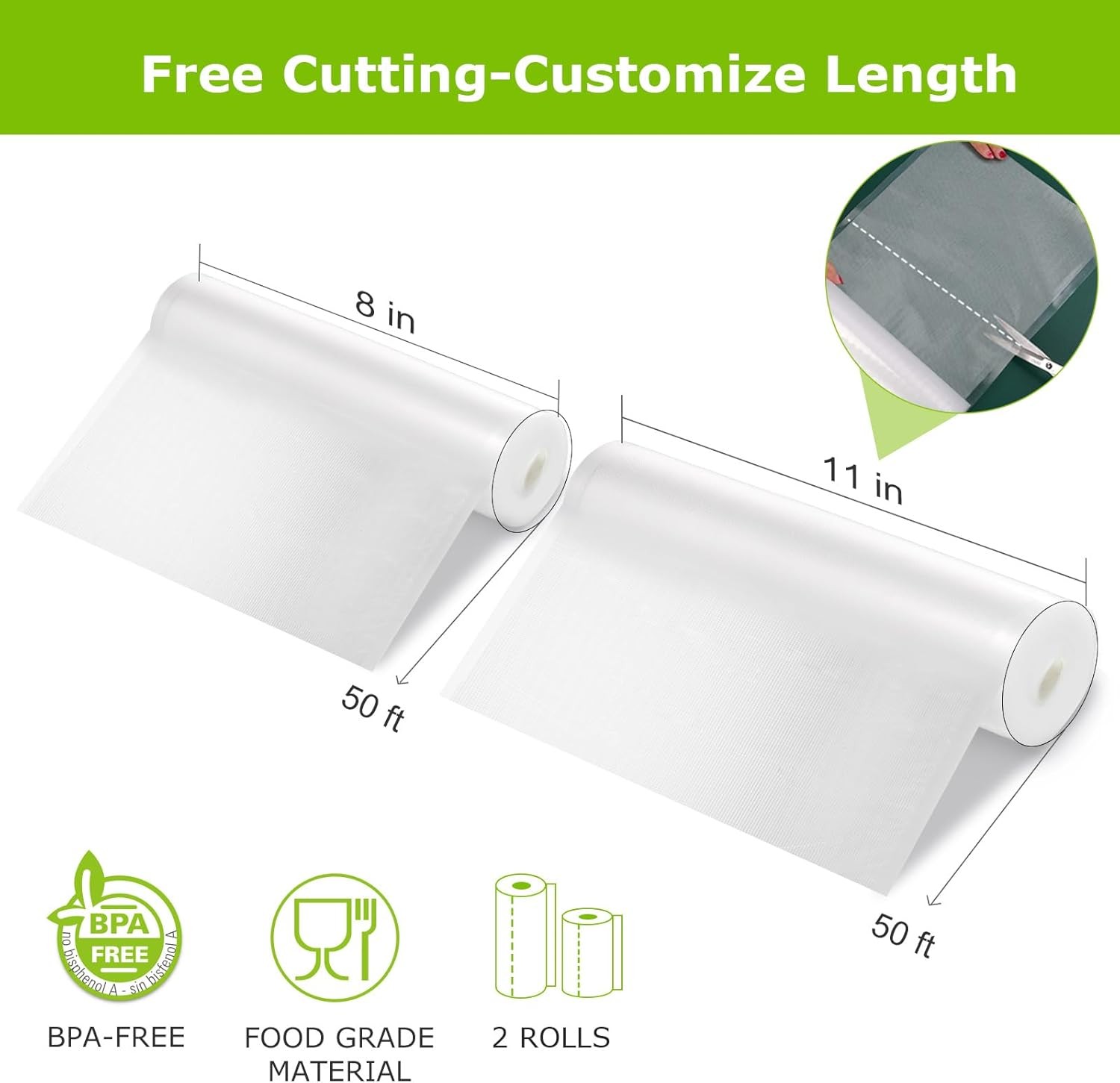 8"x50' 11"x50' Vacuum Sealer Rolls Commercial Grade Food Saver Storage Bags 4Mil