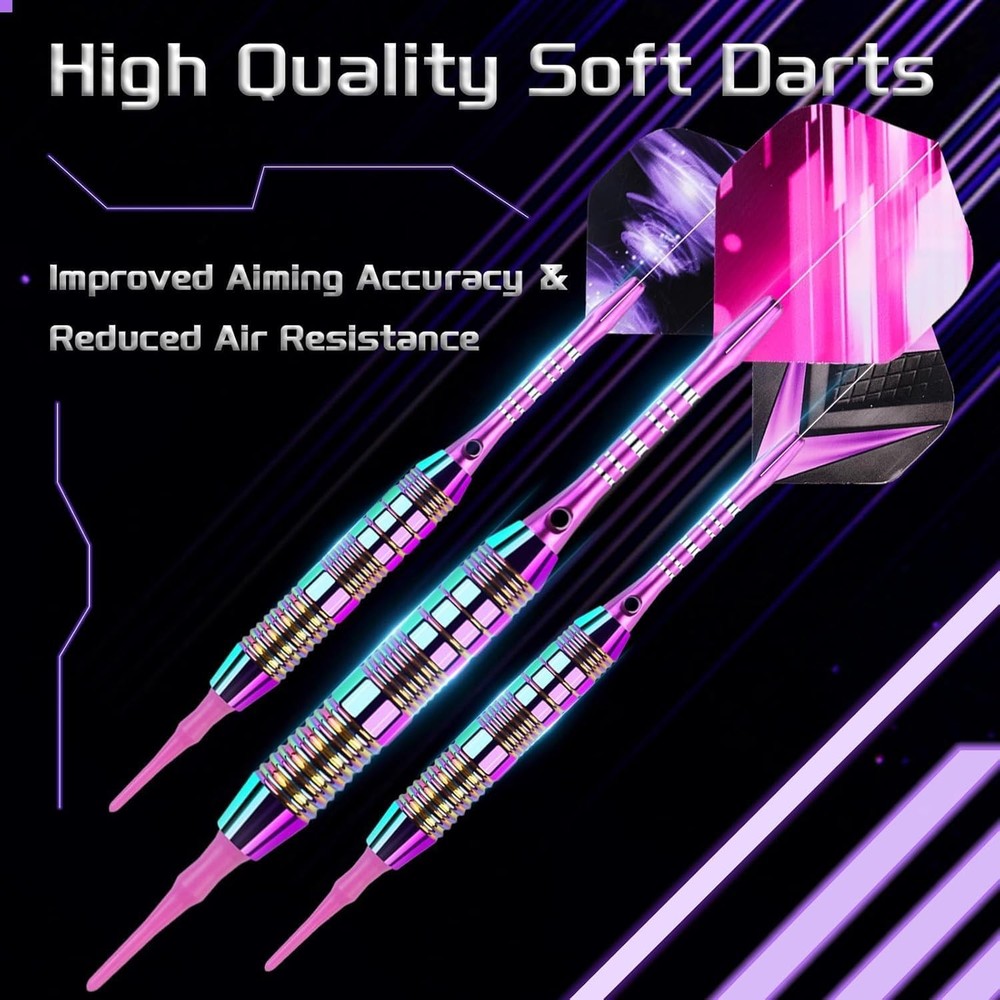Professional 3-Pack Soft Tip Dart Set for Beginners - Plastic Darts Included