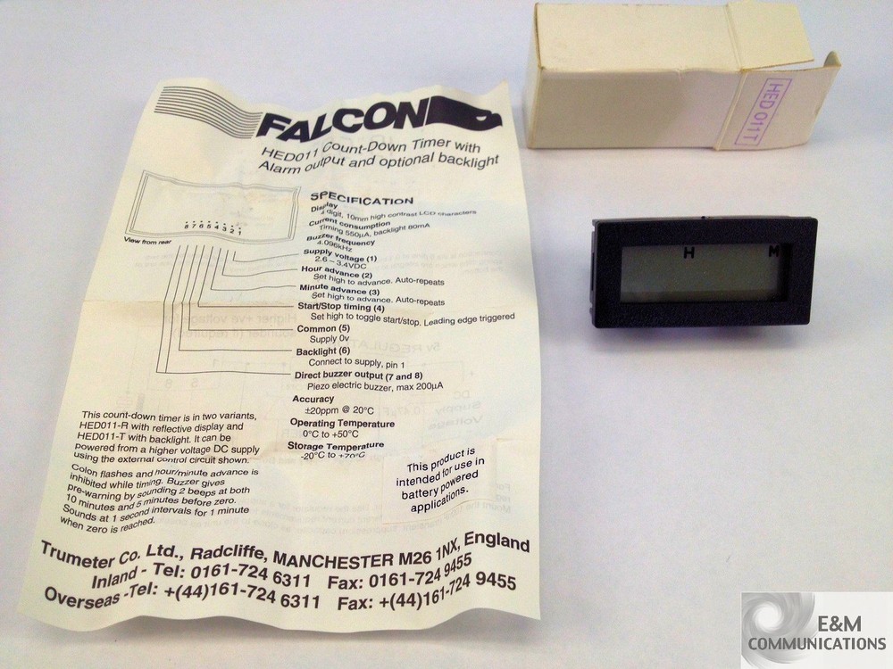 HED011T TRUMETER FALCON COUNT DOWN TIMER ALARM OUTPUT OPTIONAL BACKLIGHT