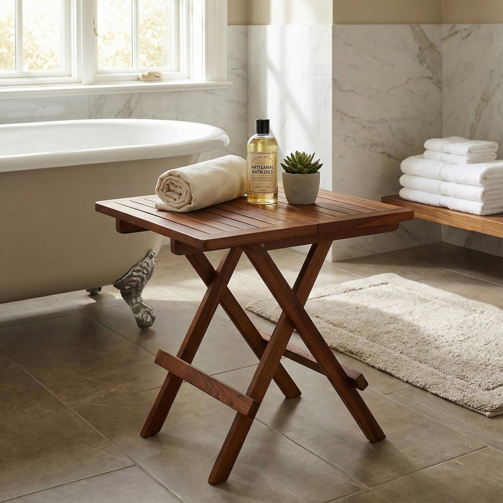 Ravinia Folding Teak Small Table, Oiled Finish Brown