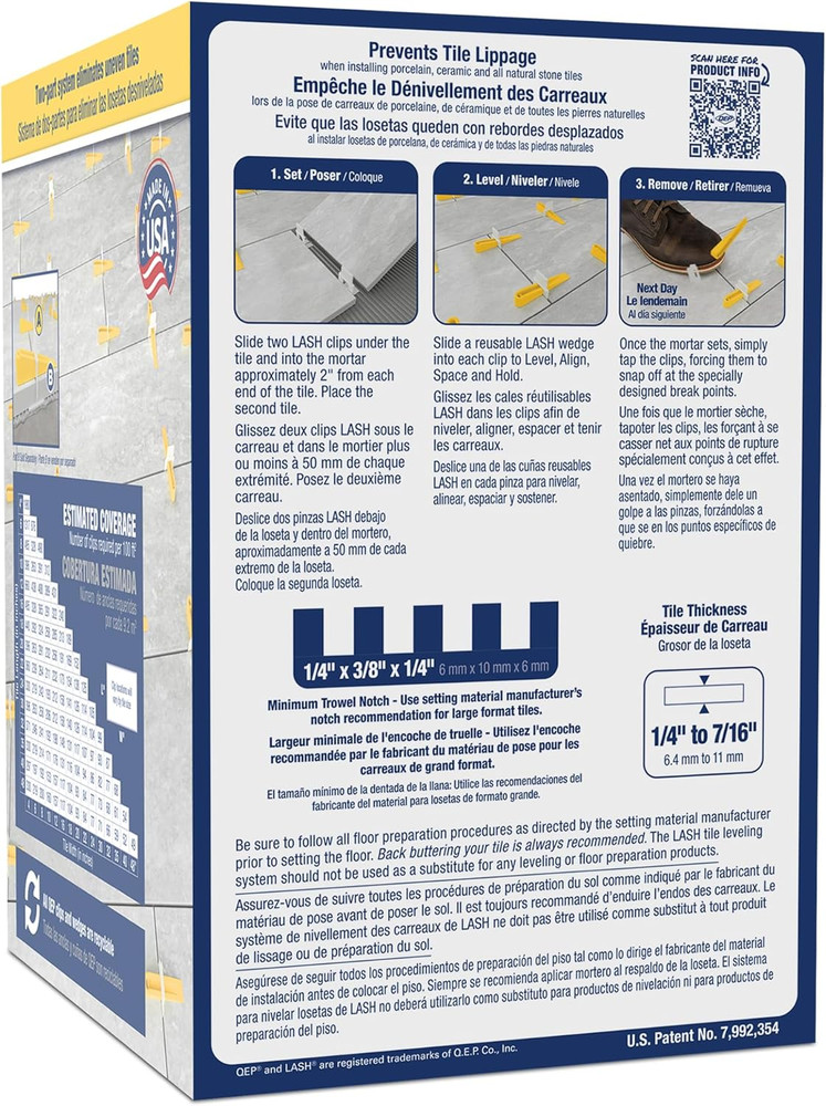 LASH Tile Leveling System, Part A, Clips for 1/16" Grout (300 Pack), White
