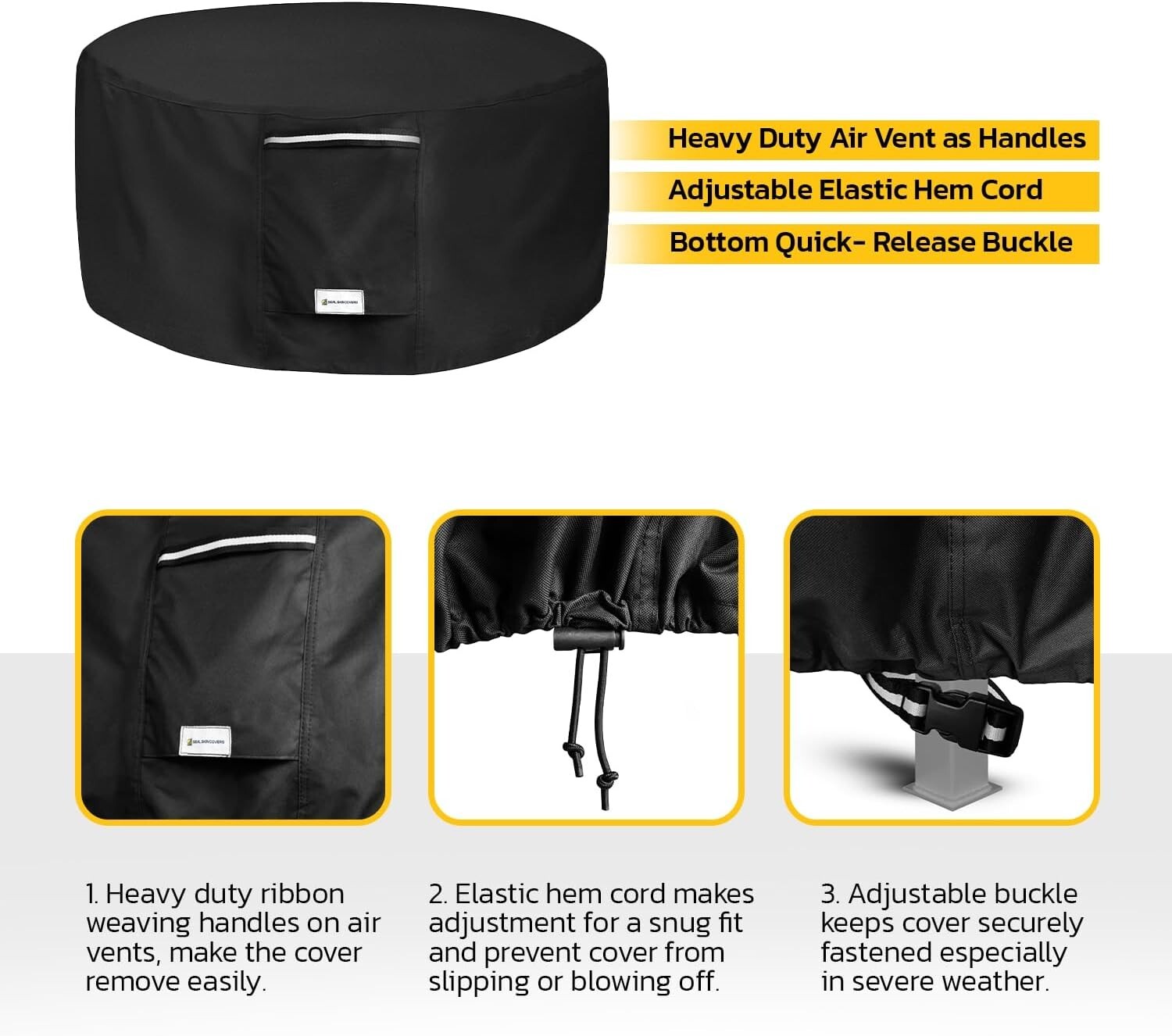 Seal Skin Round Fire Pit Cover Waterproof Heavy Duty, Round 44” Dia X 24”H