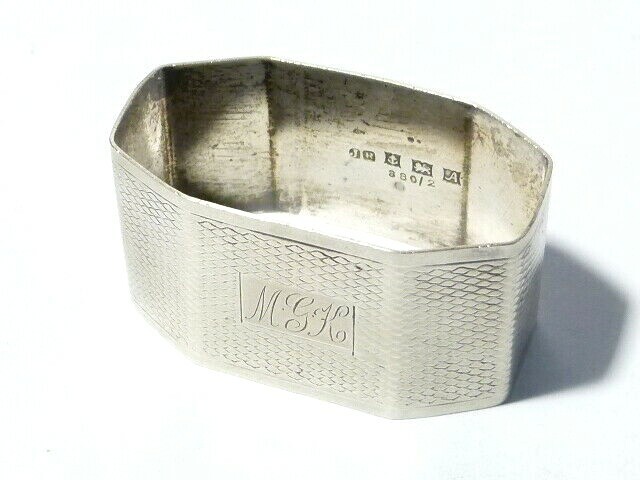 Single 1950 Solid Silver Octagonal Napkin Ring with MGK Initials 23g
