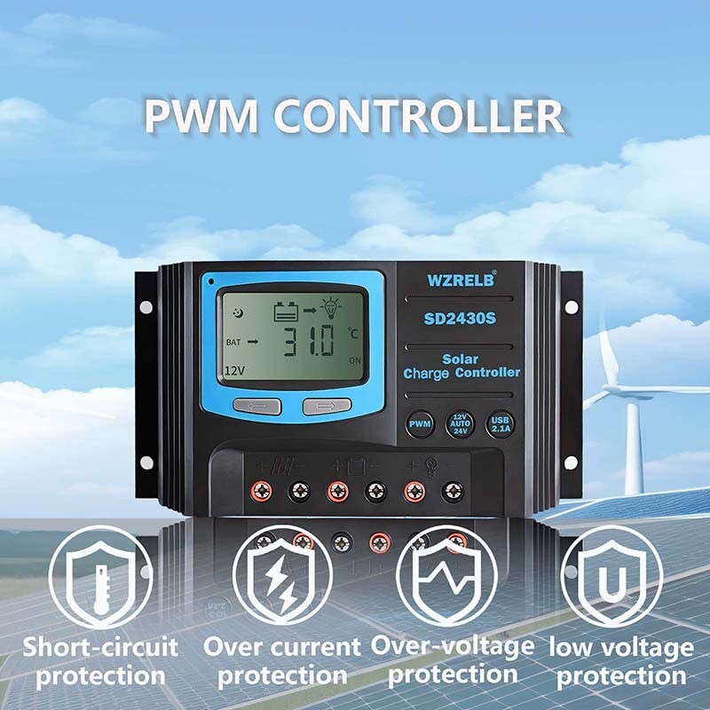PWM Solar Panel Battery Charge LCD Controller 20A 12V/24VAuto Regulator Dual USB
