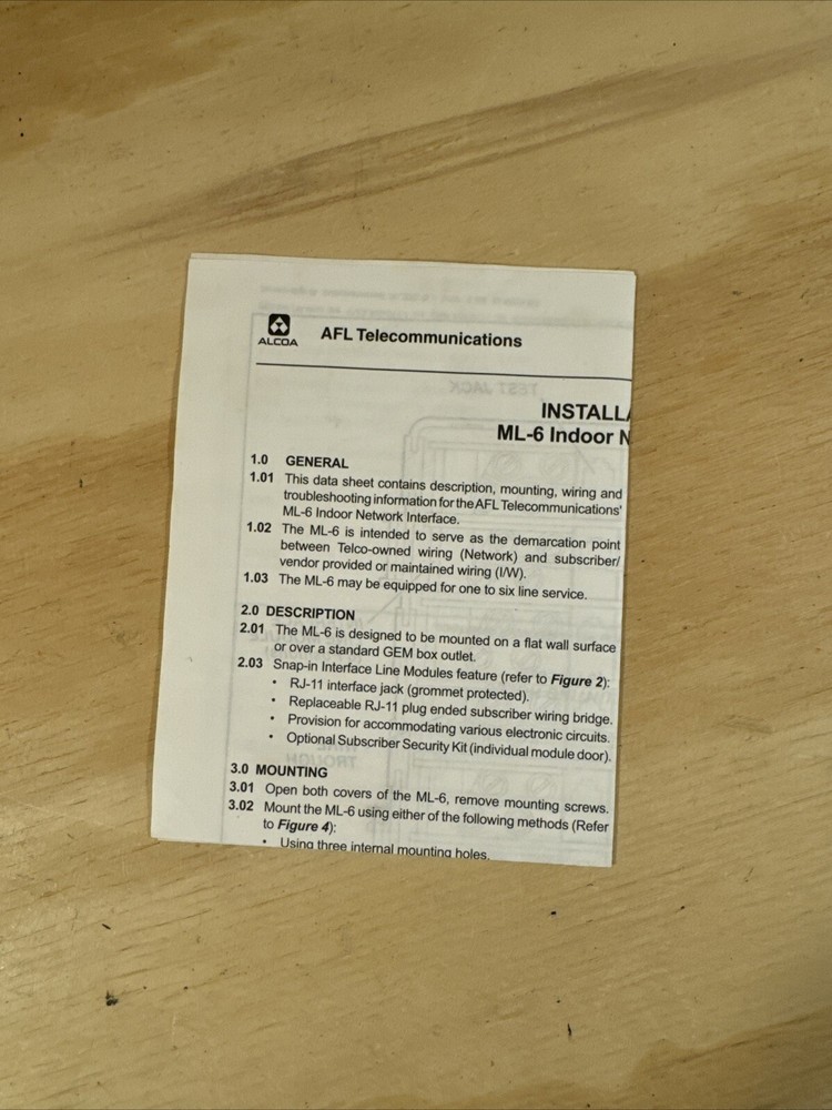 Keptel ML-6 Telephone Network Interface Device Box New With Manual