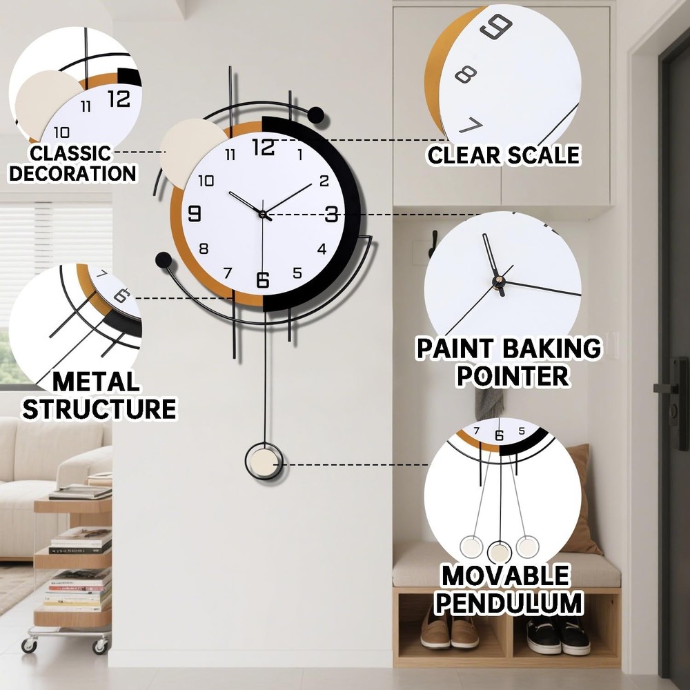 Dankeit Wall Clock with Pendulum,Silent Quality Quartz Battery Operated,Large...
