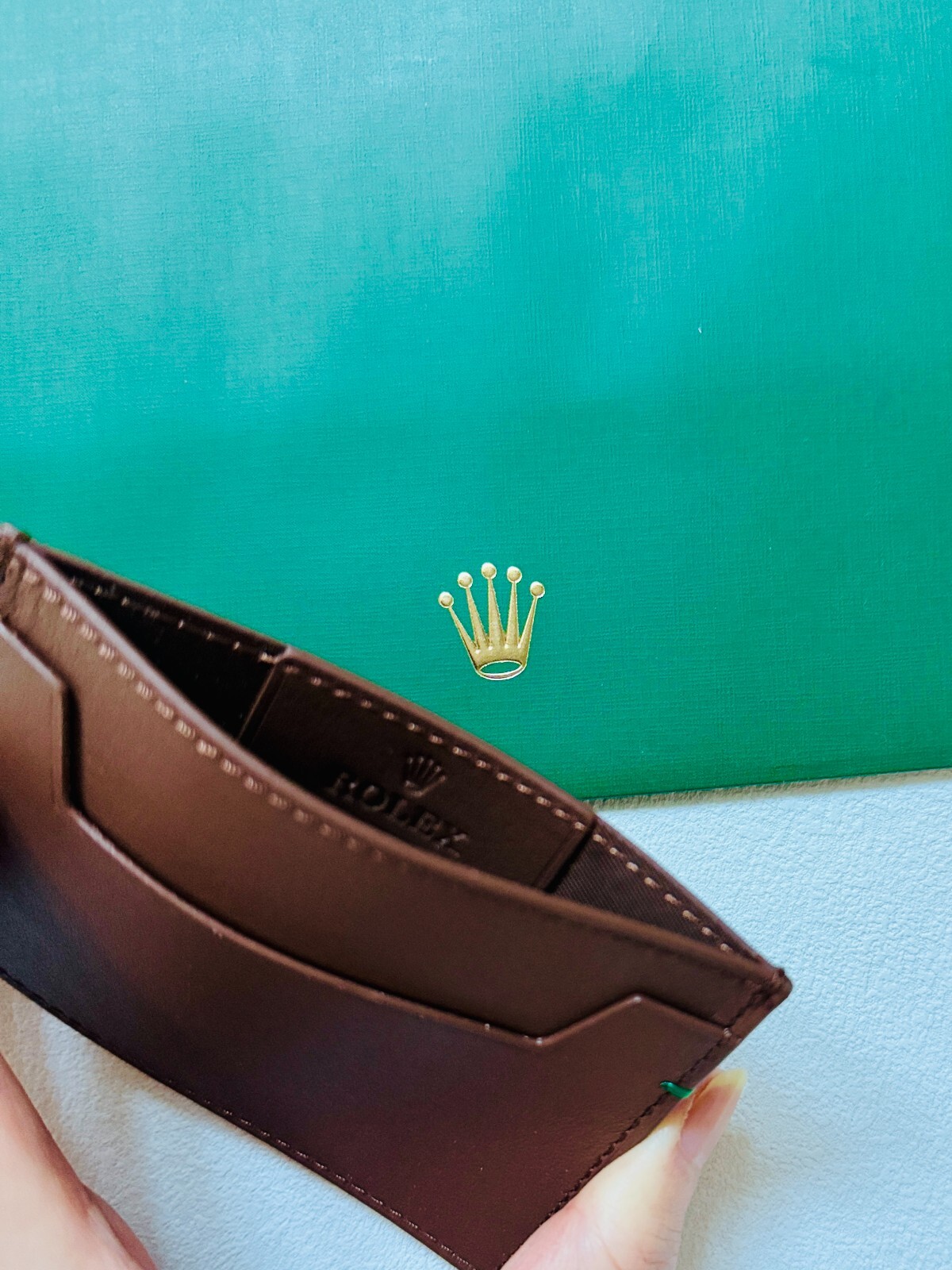 Rolex Signature Leather Brown Credit Card Holder Wallet- New in Box, AD Gift