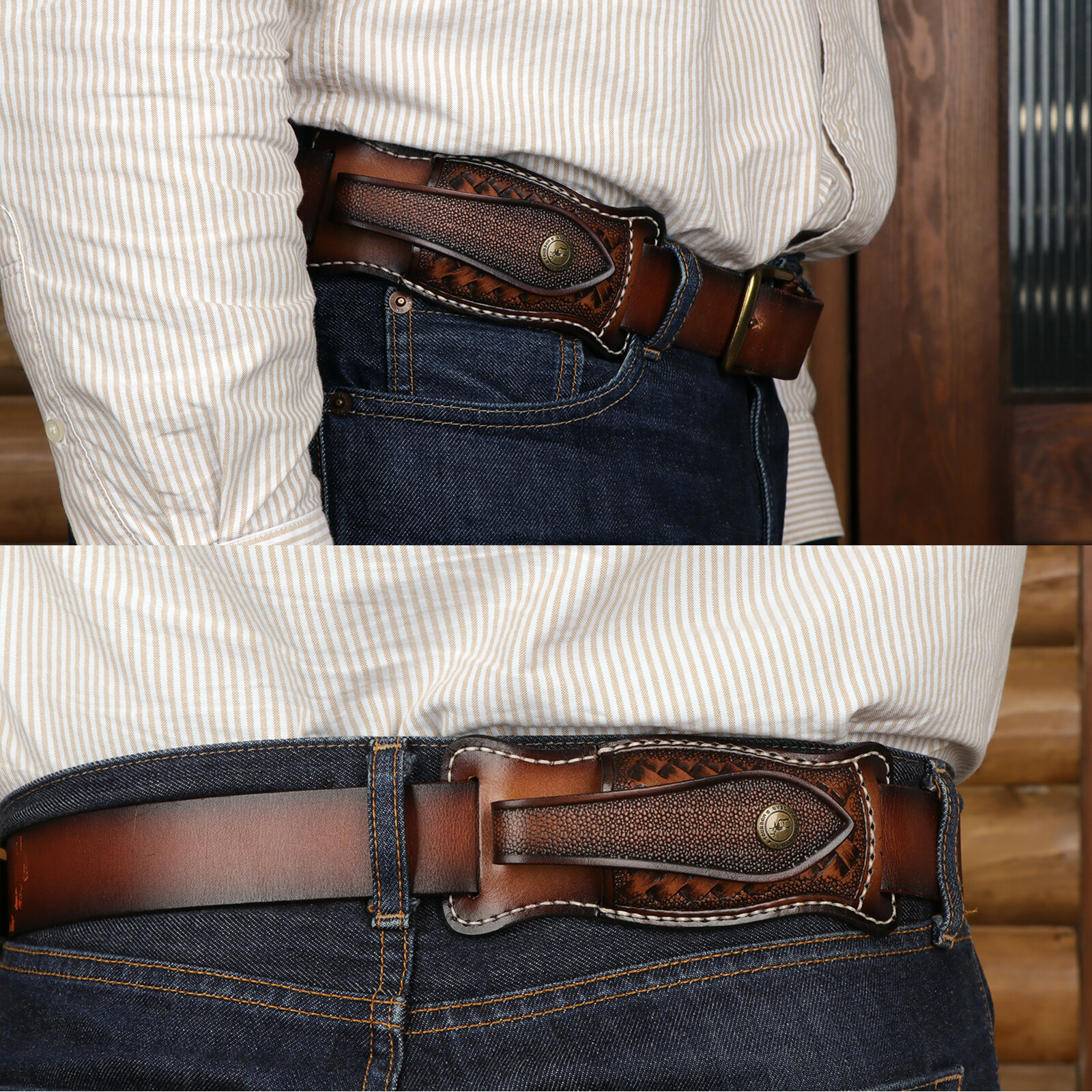 TOURBON Leather Folding Blade Knife Sheath Belt EDC Knives Cover Case Horizontal