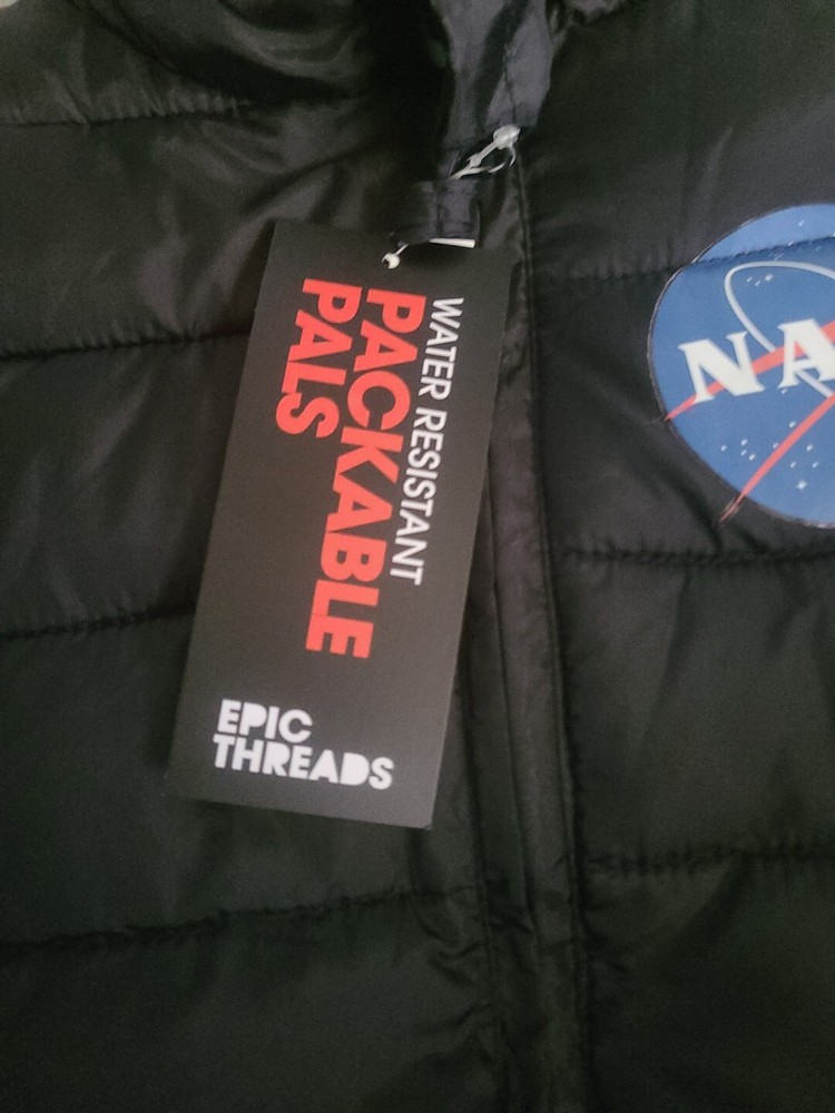 Epic Thread Boys Packable Lightweight Nasa Puffer Coat Size 7 Black Nwt