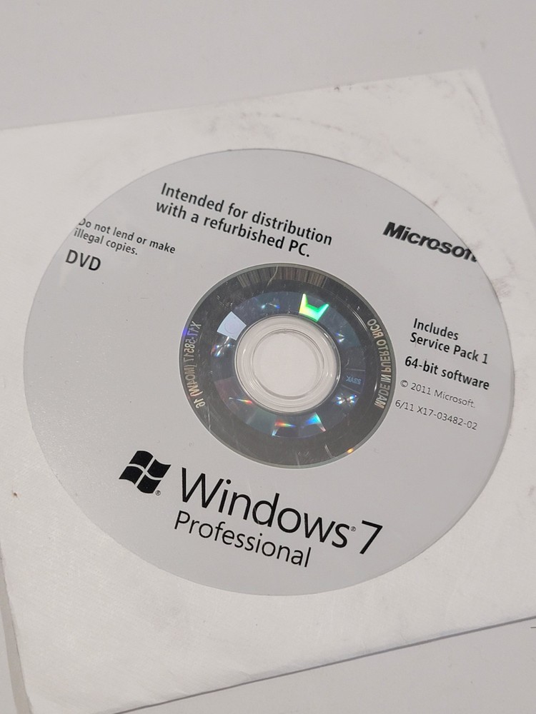 Microsoft Windows 7 Professional w/SP1 64 Bit DVD 2011 *NO KEY*