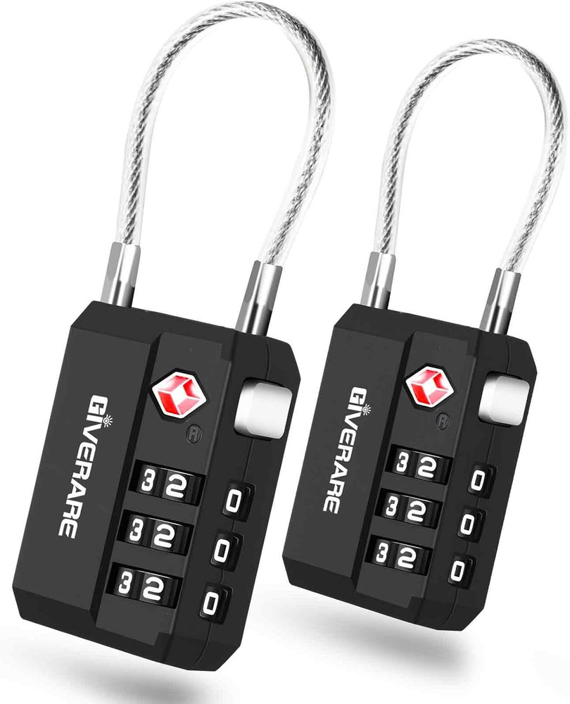 2 Pack TSA Accepted 3-Digit Cable Luggage Locks, Keyless Travel Locks Pair Black