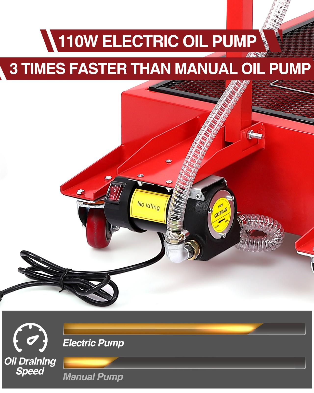 20 Gallon Electric Oil Drain Pan with 110V Pump Hose Low Profile Oil Drain Cart