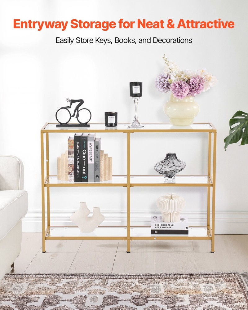 [New]3-Tier Glass Console Table,Modern Rectangle Sofa Side Table w/Tempered Glas