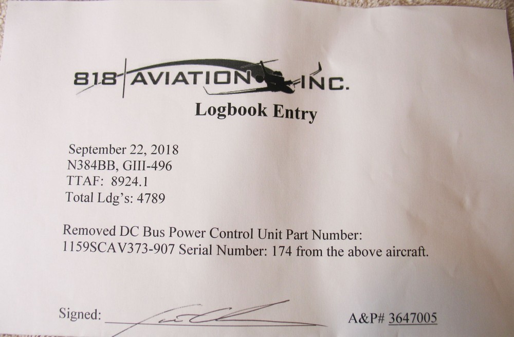 Gulfstream DC Bus Power Control Unit p/n 1159SCAV373-907