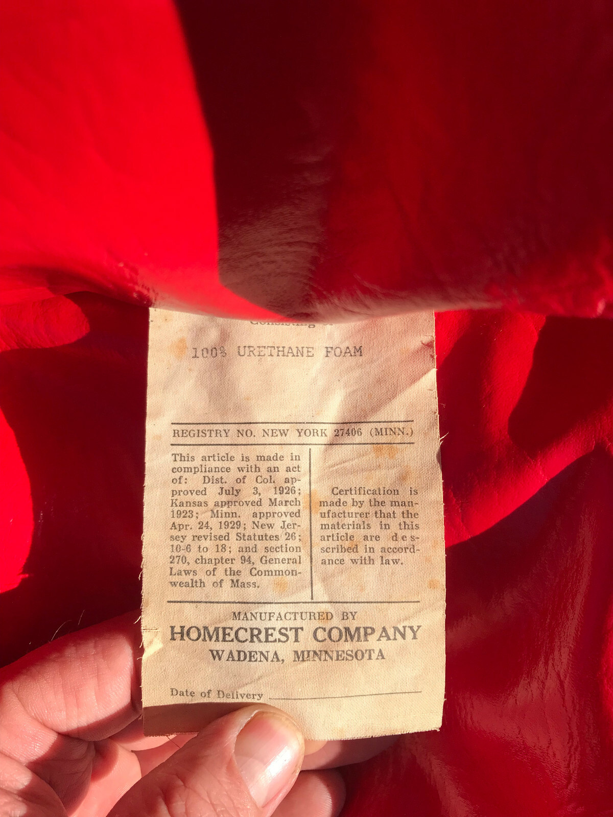 Original Homecrest Siesta Chaise Lounge Red Poly Cushion w/Headrest 1 of 2