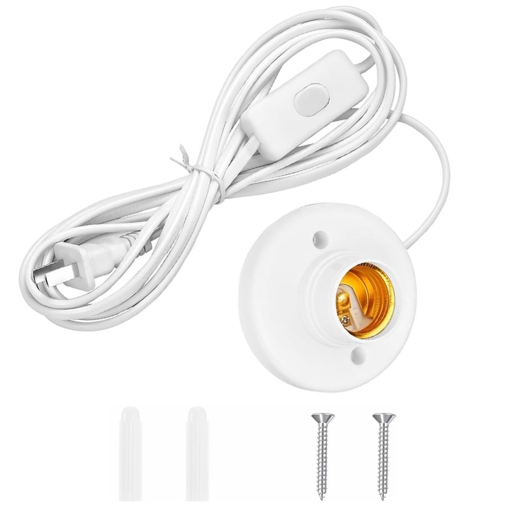 15 FT Light Bulb Base with Cord E26/E27 Socket On/Off White