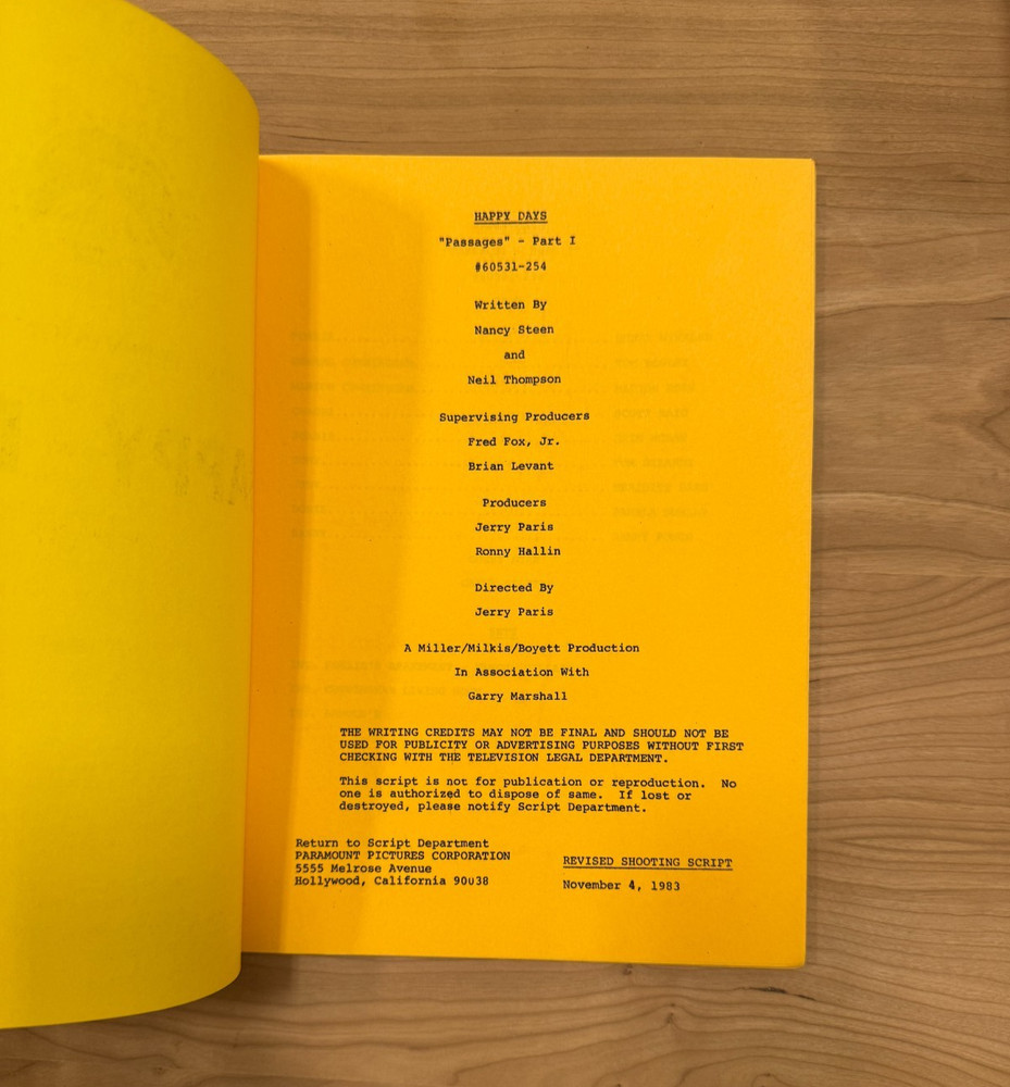 Happy Days TV Show Script - Passages Part I