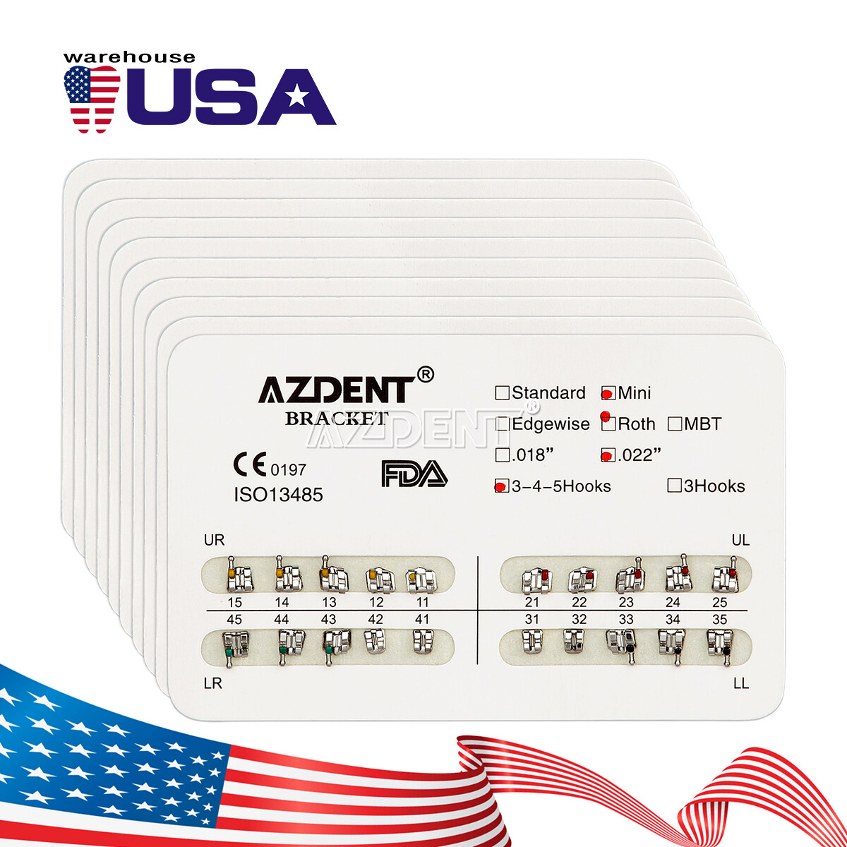 AZDENT Dental Orthodontic Brackets Braces /Supper Elastic Niti Arch Wires