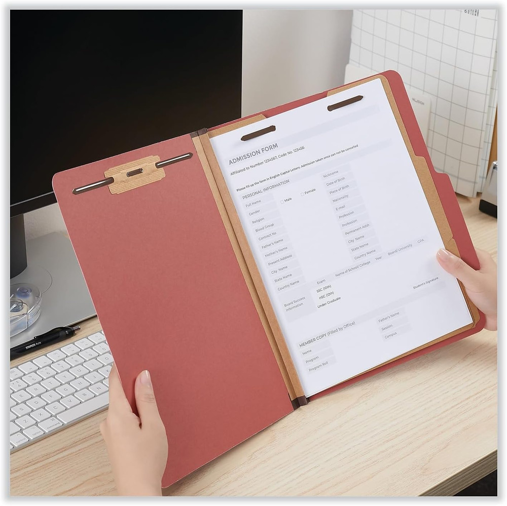 10270 Pressboard Classification Folder, Letter, Six-Section, Red, 10/Box