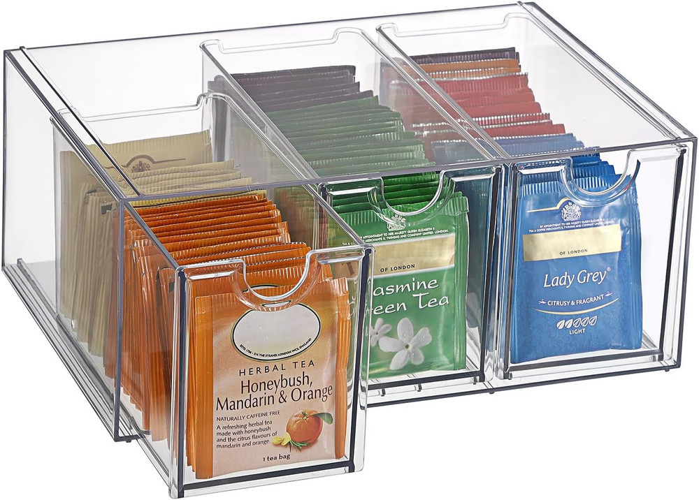 3 Drawers Tea Bag Organizer Box, Clear Acrylic Stackable Tea Bag Storage Holder
