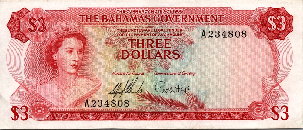 Bahamas 3 Dollars 1965 Pick# 19a UNC