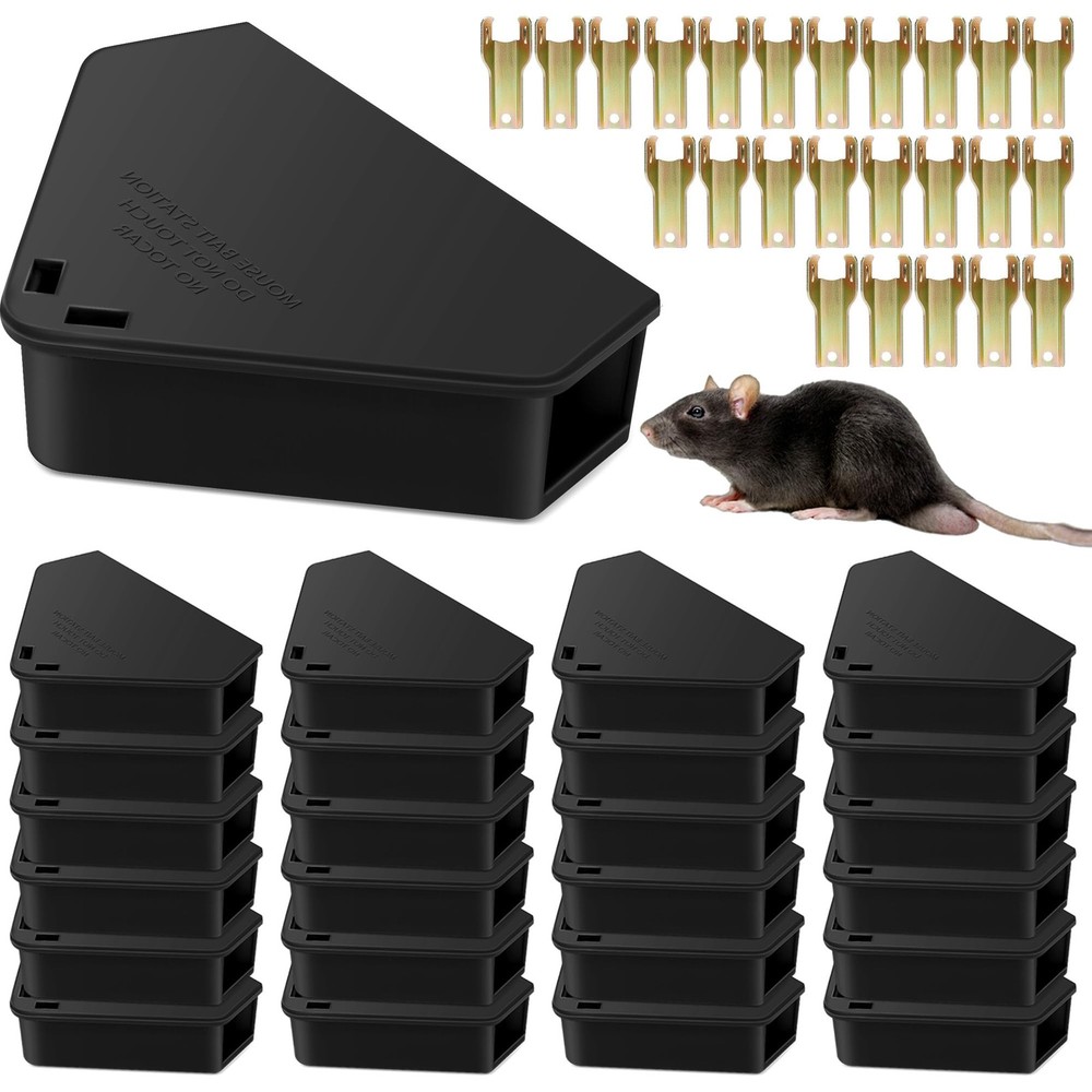 24 Pack Mice Bait Stations with Keys, Triangle Mouse Stations, Reusable Mouse...