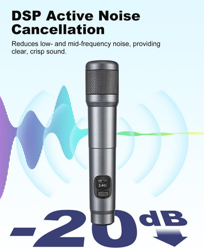 Wireless Microphone, Dual Handheld Dynamic Mic with Rechargeable Silver