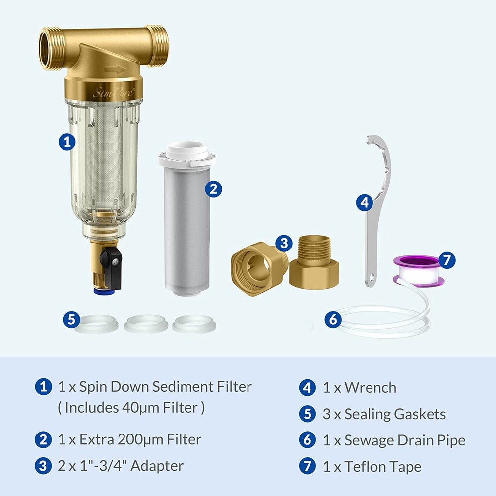 SimPure Reusable Whole House Spin Down Pre-Filter to Remove Sediment, Rust, Sand