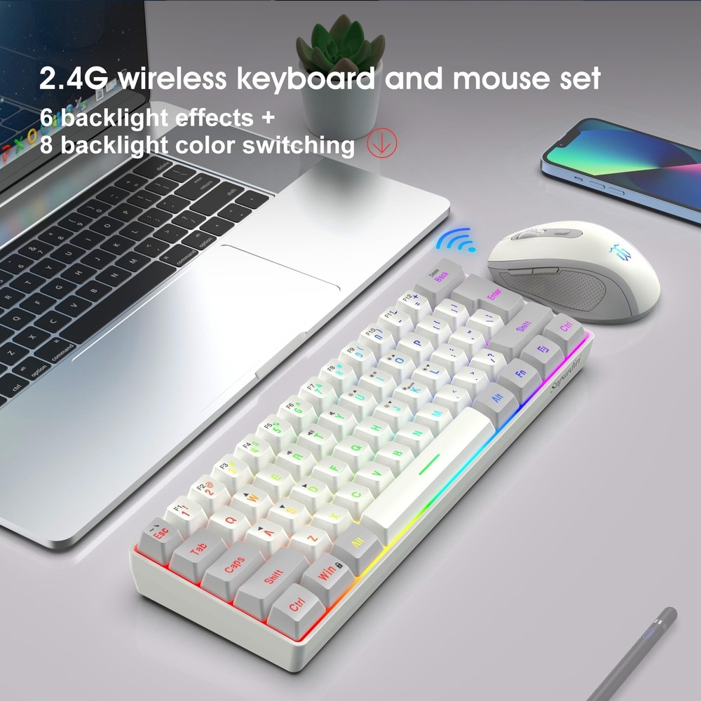 Snpurdiri 2.4G Wireless Gaming Keyboard and Mouse Combo, Include Mini 60% Mec...