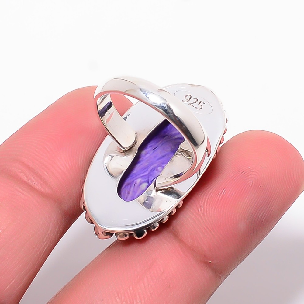Purple Charoite Ring in Solid 925 Sterling Silver, Anniversary Gift for Her