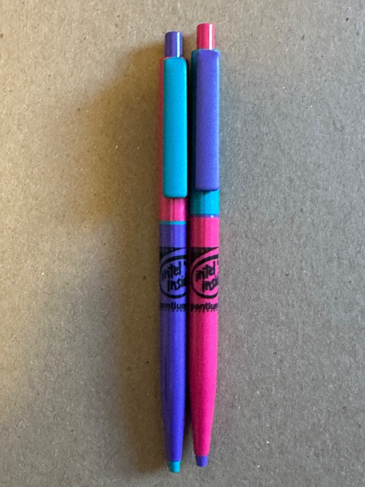 Vintage Intel Pentium II processor w/MMX technology logo'd multicolor pen (Pair)