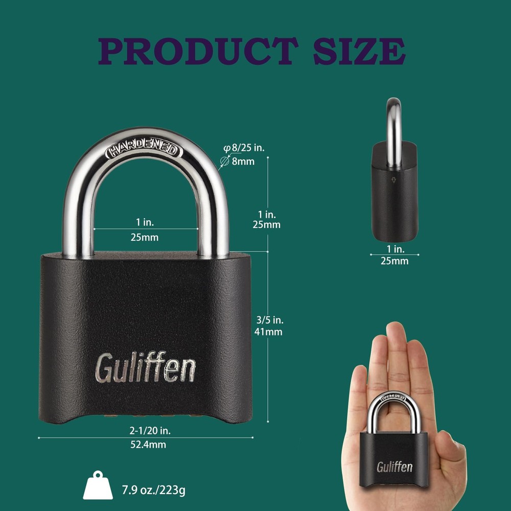 7 Pack Combination Lock 4 Digit Locks with Code Outdoor Weatherproof Padlock,...