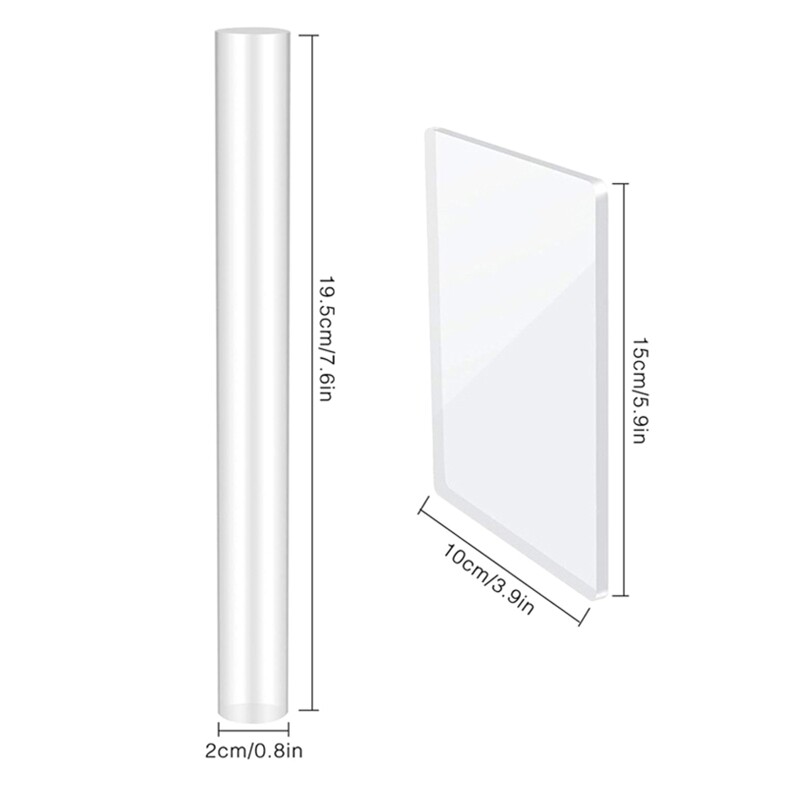 6 Pcs/Set Acrylic Clay Roller Set with Rectangle Shape Backing Board Mud Scraper